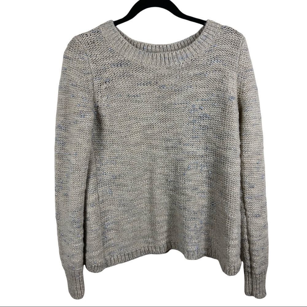 Banana Republic Tan Metallic Cropped Split Back Italian Yarn Sweater - Small